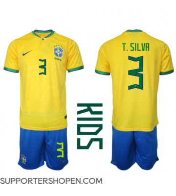 Brasilien Thiago Silva #3 Hemmatröja Barn VM 2022 Kortärmad (+ korta byxor)